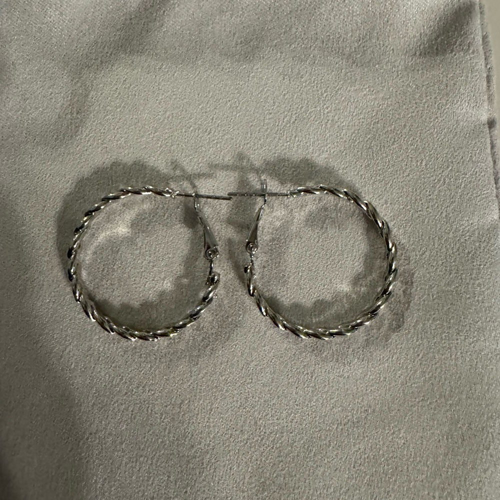 Silver Twisted Hoop Earrings - Women Accessories